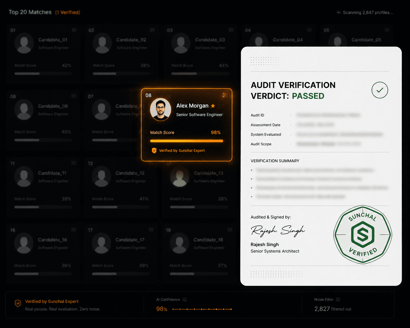 A SUNCHAL certificate of authenticity, signed and sealed by the evaluating expert